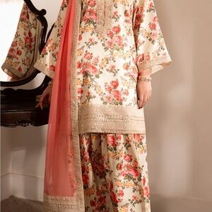 Floral Cream and Pink Women Salwar